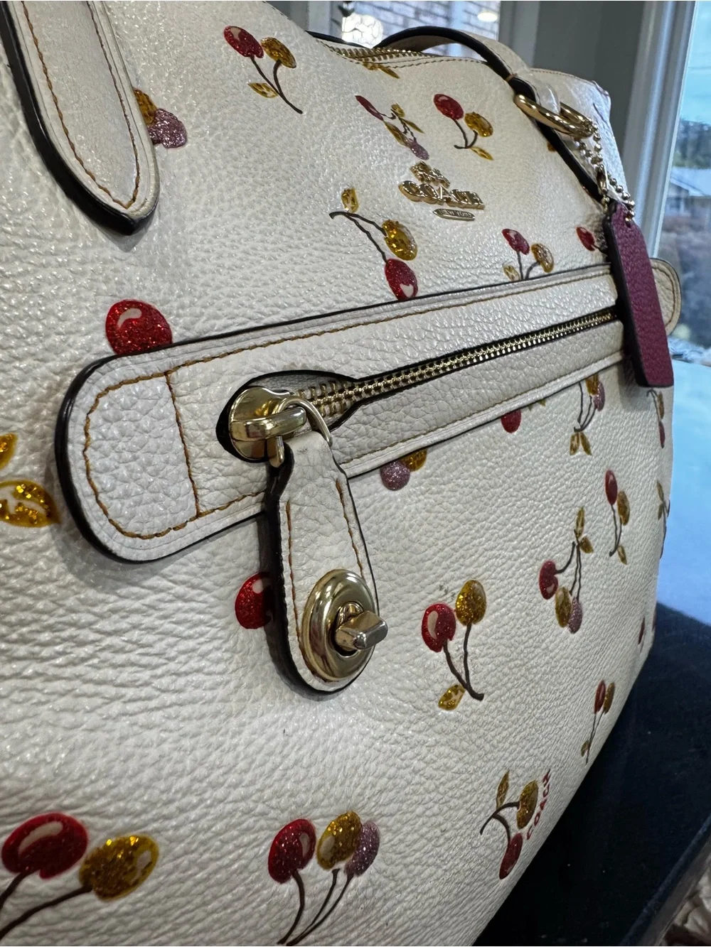 🍒COACH City Tote in Glitter Cherry Print Pebbled Leather (Style 27502)